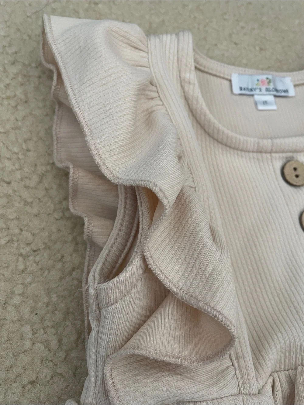 Bailey’s Blossoms Cream Ribbed Ruffle Sleeve Dress
